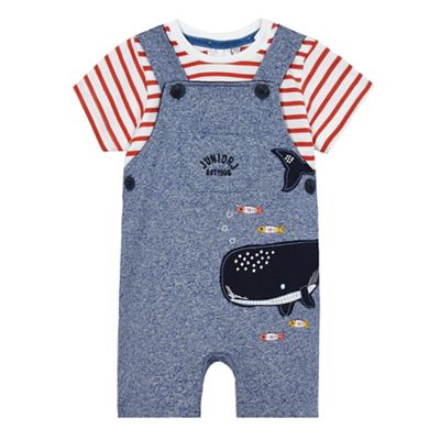 Baby boys' blue whale applique dungarees and t-shirt set